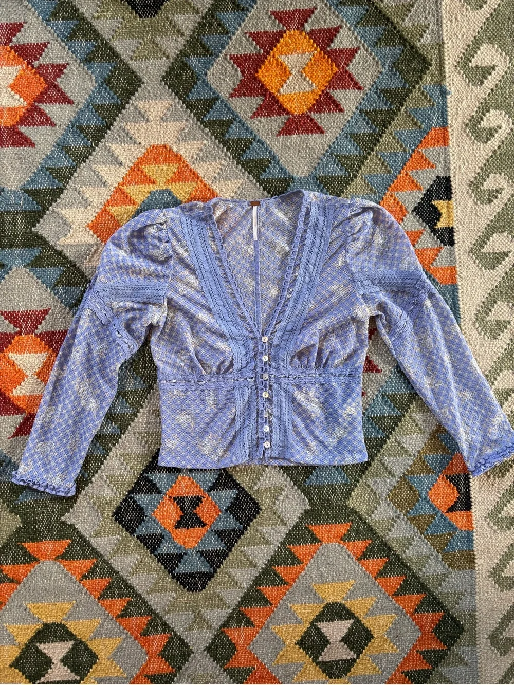Free People Kika Printed Top in Blue Bell Combo Periwinkle Stretch Lace Top